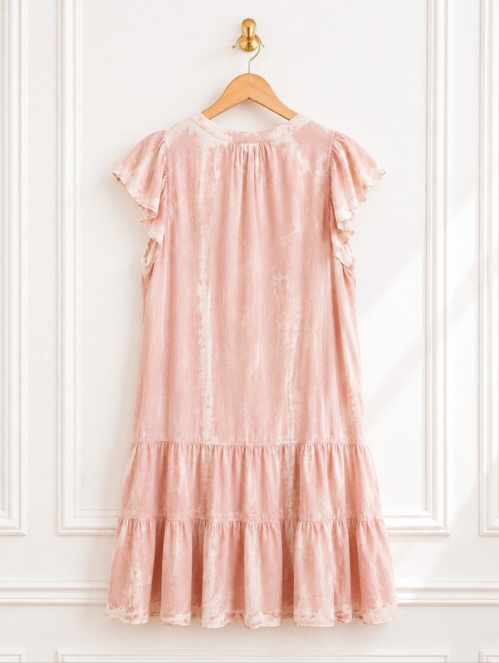 Knox Rose | Blush Tie-Dye Lyocell Boho Ruffle | Dress Size XXL | Flutter Sleeve - Picture 6 of 8